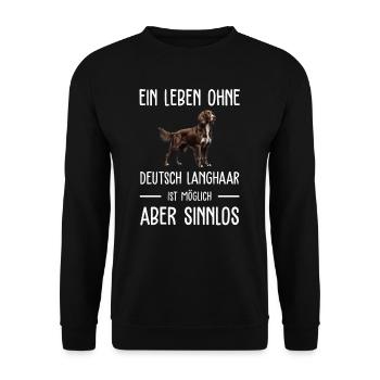 Deutsch Langhaar I Jagdhund Vorstehhund Motiv für - Unisex Pullover - Schwarz - Vorne - Alina (178cm) & Michal (187cm)