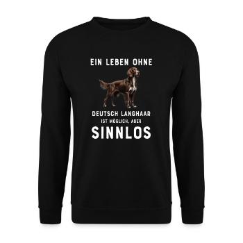 Deutsch Langhaar I Jagdhund Vorstehhund Motiv für - Unisex Pullover - Schwarz - Vorne - Alina (178cm) & Michal (187cm)
