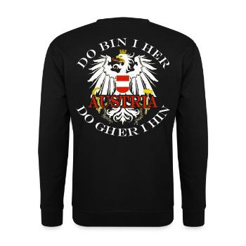 Österreich Austria do bin i her Wappen Adler - Unisex Pullover - Schwarz - Hinten - Alina (178cm)