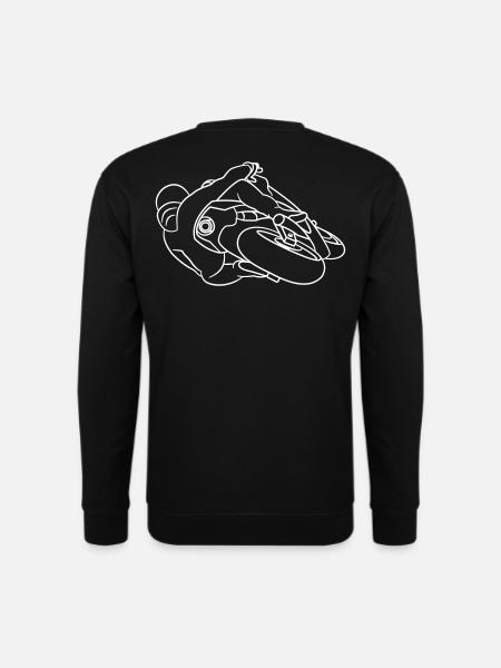 Rennmotorrad in Schräglage - von hinten, hell - Unisex Pullover - Schwarz