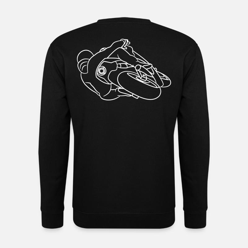 Rennmotorrad in Schräglage - von hinten, hell - Unisex Pullover - Schwarz