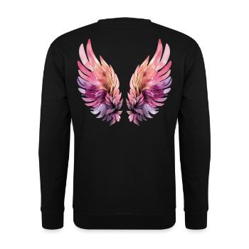 Rosa und lila Aquarellflügel - Unisex Pullover - Schwarz - Hinten - Alina (178cm)