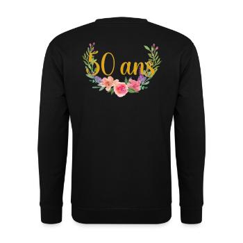 age anniversaire fleurs 50 ans - Sweat-shirt Unisexe - noir - Dos - Michal (187cm)
