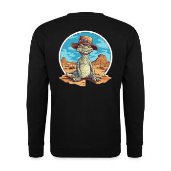 Dinosaure créatif avec chapeau dans le désert - Sweat-shirt Unisexe - noir - Dos - Alina (178cm)