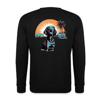 Labrador am Strand mit Sonnenuntergang - Unisex Pullover - Schwarz - Hinten - Alina (178cm)