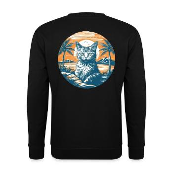 Tropischer Katzenzauber im Sonnenuntergang - Unisex Pullover - Schwarz - Hinten - Alina (178cm)