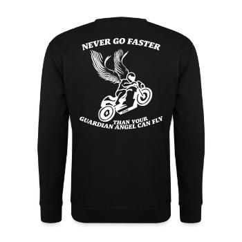 N’allez jamais plus vite que votre ange gardien ne peut voler - Sweat-shirt Unisexe - noir - Dos - Michal (187cm)