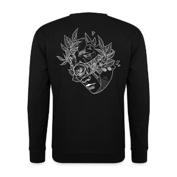 Blumenmaske 2 - Unisex Pullover - Schwarz - Hinten - Alina (178cm)