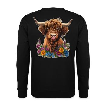 Bovins Highland avec des fleurs - Sweat-shirt Unisexe - noir - Dos - Alina (178cm)