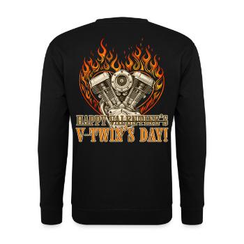Alles Gute zum Tag des V-Twins für Chopper-Liebhaber - Unisex Pullover - Schwarz - Hinten - Alina (178cm)