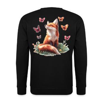 Fox with butterflies - Unisex Sweatshirt - black - Back - Alina (178cm)