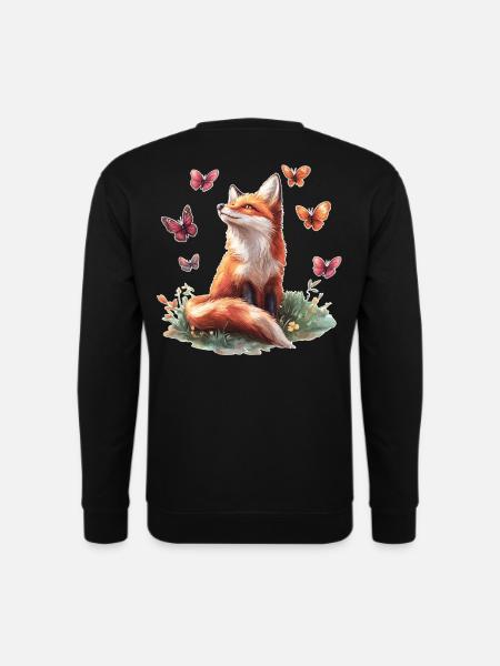 Fox with butterflies - Unisex Sweatshirt - black