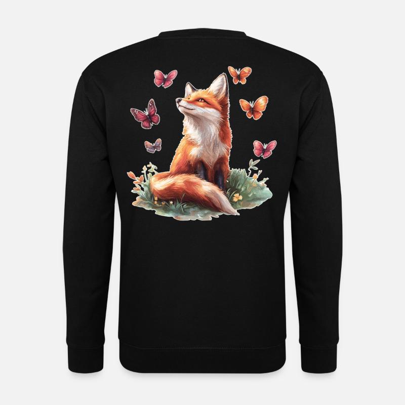 Fox with butterflies - Unisex Sweatshirt - black