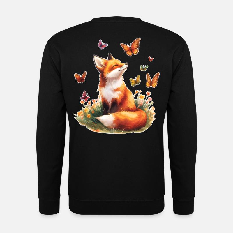 Renard avec des papillons - Sweat-shirt Unisexe - noir