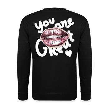 You Are Great - Unisex Pullover - Schwarz - Hinten - Alina (178cm)