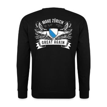 MAKE ZURICH GREAT AGAIN - Unisex Pullover - Schwarz - Hinten - Alina (178cm)