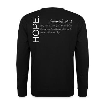 Hoffnung - Jeremia 29:11 Christliches Design - Unisex Pullover - Schwarz - Hinten - Alina (178cm)