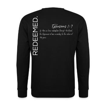 Redeemed - Ephesians 1:7 Christian Design - Unisex Sweatshirt - black - Back - Alina (178cm)