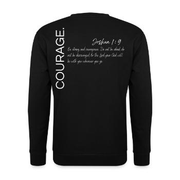 Mut - Josua 1:9 Christliches Design - Unisex Pullover - Schwarz - Hinten - Alina (178cm)