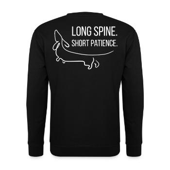 Short-legged. Stubborn. Dachshund. - Unisex Sweatshirt - black - Back - Alina (178cm)