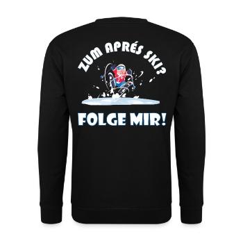 For après-ski? Follow me! – Funny Winter Saying - Unisex Sweatshirt - black - Back - Alina (178cm)