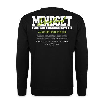 Mindset Disziplin – Pursuit of Growth Streetwear - Unisex Pullover - Schwarz - Hinten - Alina (178cm)