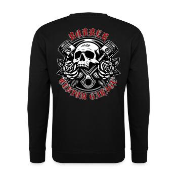Born to Crank Skull Roses - Unisex Pullover - Schwarz - Hinten - Alina (178cm)