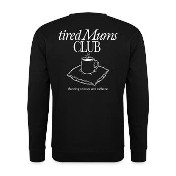 TiredMims Kaffee Club Motiv - Unisex Pullover - Schwarz - Hinten - Alina (178cm)