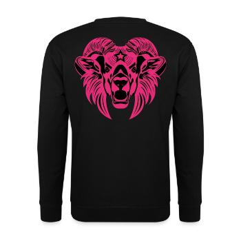 Tierkopf – Fabeltier, Tier, Löwe, Bock, Ram, Buck - Unisex Pullover - Schwarz - Hinten - Alina (178cm)