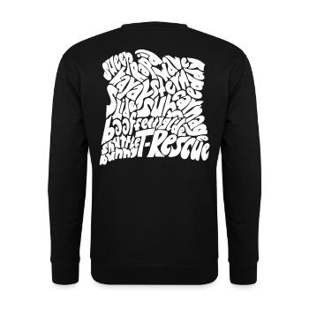 Quadratische Wortwolke zum Thema Wildwasser - Unisex Pullover - Schwarz - Hinten - Alina (178cm)