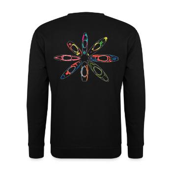 Bunter Ring aus Wildwasserkajaks im Neonstil - Unisex Pullover - Schwarz - Hinten - Alina (178cm)
