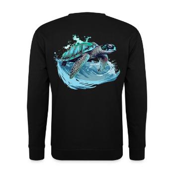 Neon-Meeresschildkröte Wellentanz - Unisex Pullover - Schwarz - Hinten - Alina (178cm)