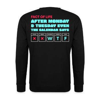 Der Kalender sagt: WTF - Unisex Pullover - Schwarz - Hinten - Alina (178cm)