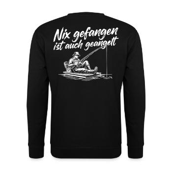 Angeln mit Humor - Unisex Pullover - Schwarz - Hinten - Alina (178cm)