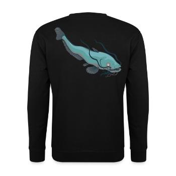 großer Wels Waller Fisch See Weiher cool baden - Unisex Pullover - Schwarz - Hinten - Alina (178cm)