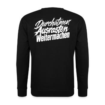 Ausrasten Weiter - Unisex Pullover - Schwarz - Hinten - Michal (187cm)