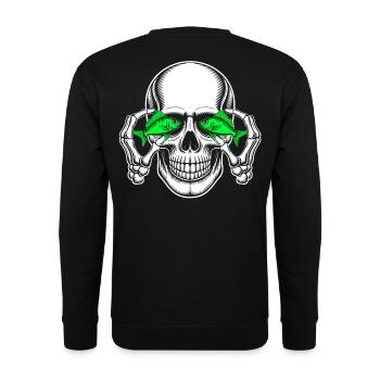 Schädel mit grünen Fischaugen - Unisex Pullover - Schwarz - Hinten - Michal (187cm)