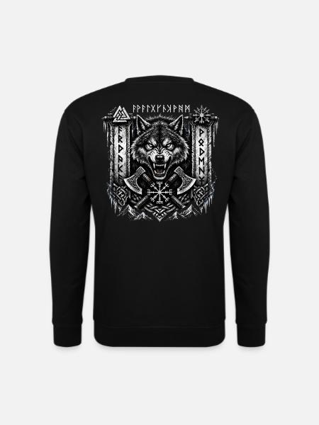 Fenrir Wolf mit Runen und Äxten – Noventra - Unisex Pullover - Schwarz