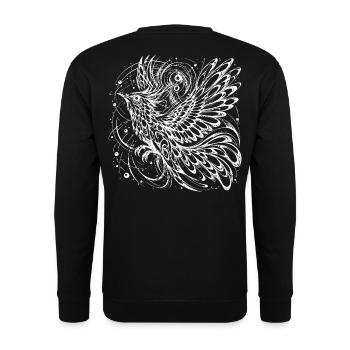 Mystischer Phönix Lineart – Kosmischer Vogel  - Unisex Pullover - Schwarz - Hinten - Michal (187cm)