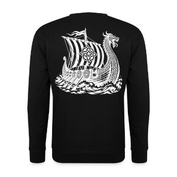 Wikinger-Drakkar-Langschiff mit Drachen-Bug - Unisex Pullover - Schwarz - Hinten - Michal (187cm)