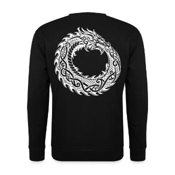Ouroboros-Drache mit ornamentalem Knotenwerk - Unisex Pullover - Schwarz - Hinten - Michal (187cm)