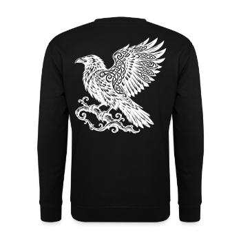 Nordischer Rabe mit ornamentalem Knotenwerk - Unisex Pullover - Schwarz - Hinten - Michal (187cm)
