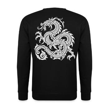 Aufgerollter Drache mit fließenden Ornamenten - Unisex Pullover - Schwarz - Hinten - Michal (187cm)