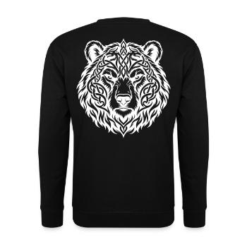 Nordischer Bärenkopf mit ornamentalem Knotenwerk - Unisex Pullover - Schwarz - Hinten - Michal (187cm)