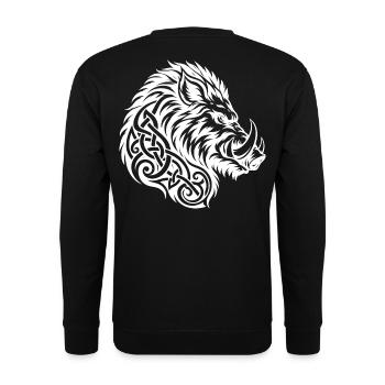 Wildschweinkopf mit nordischem Knotenwerk - Unisex Pullover - Schwarz - Hinten - Michal (187cm)