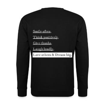 Smile often, Think positively, Give thanks - Unisex Sweatshirt - black - Back - Alina (178cm)