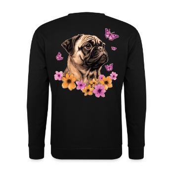 Mops mit Schmetterlingen - Unisex Pullover - Schwarz - Hinten - Alina (178cm)