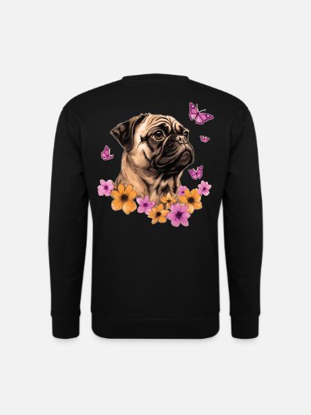 Mops mit Schmetterlingen - Unisex Pullover - Schwarz