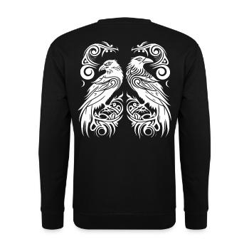 Odins Raben, Hugin und Munin, Tribal Stil Wikinger - Unisex Pullover - Schwarz - Hinten - Alina (178cm)