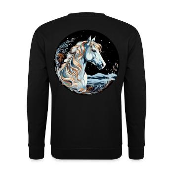 Pferd Winter - Unisex Pullover - Schwarz - Hinten - Alina (178cm)